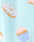 Toddler Girl Donuts Print Velour Long-Sleeve Loose Fit 1-Piece Pajamas - Blue, image 3 of 4 slides