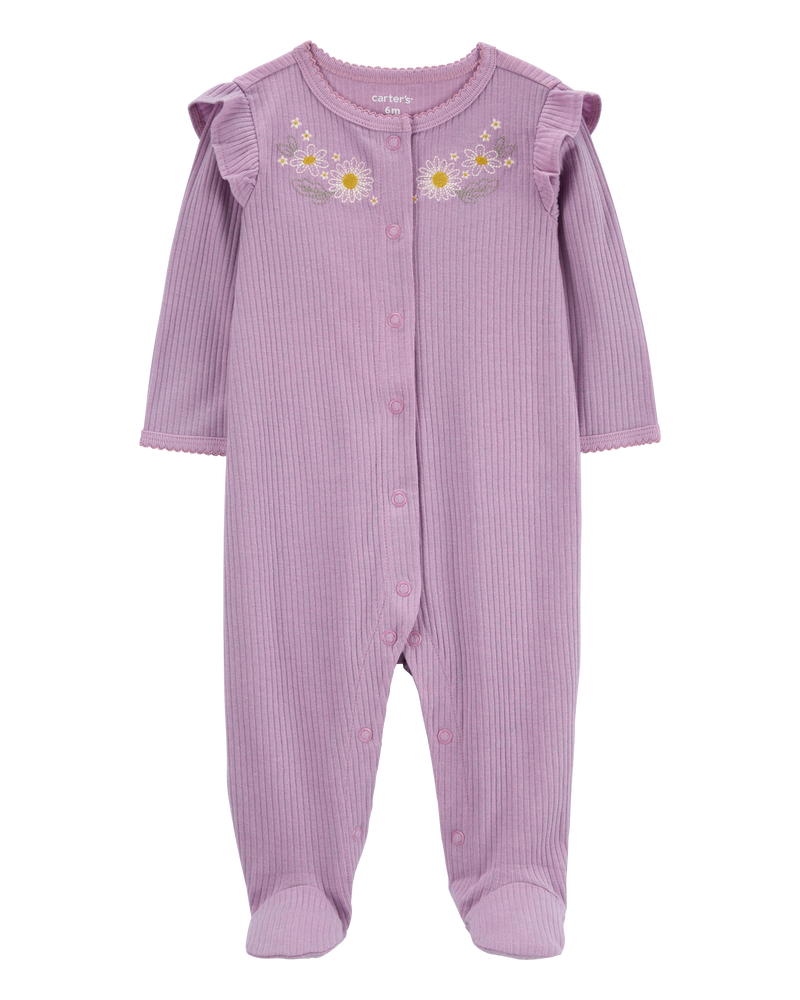 Baby Floral Snap-Up Ribbed Sleep & Play Pajamas, image 1 of 3 slides
