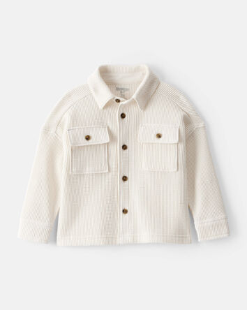 Baby Boy Long-Sleeve Waffle Knit Utility Shirt - White, 