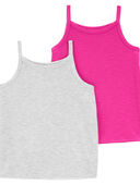 Pink/Heather - Kid 2-Pack Slub Jersey Pajama Tanks
