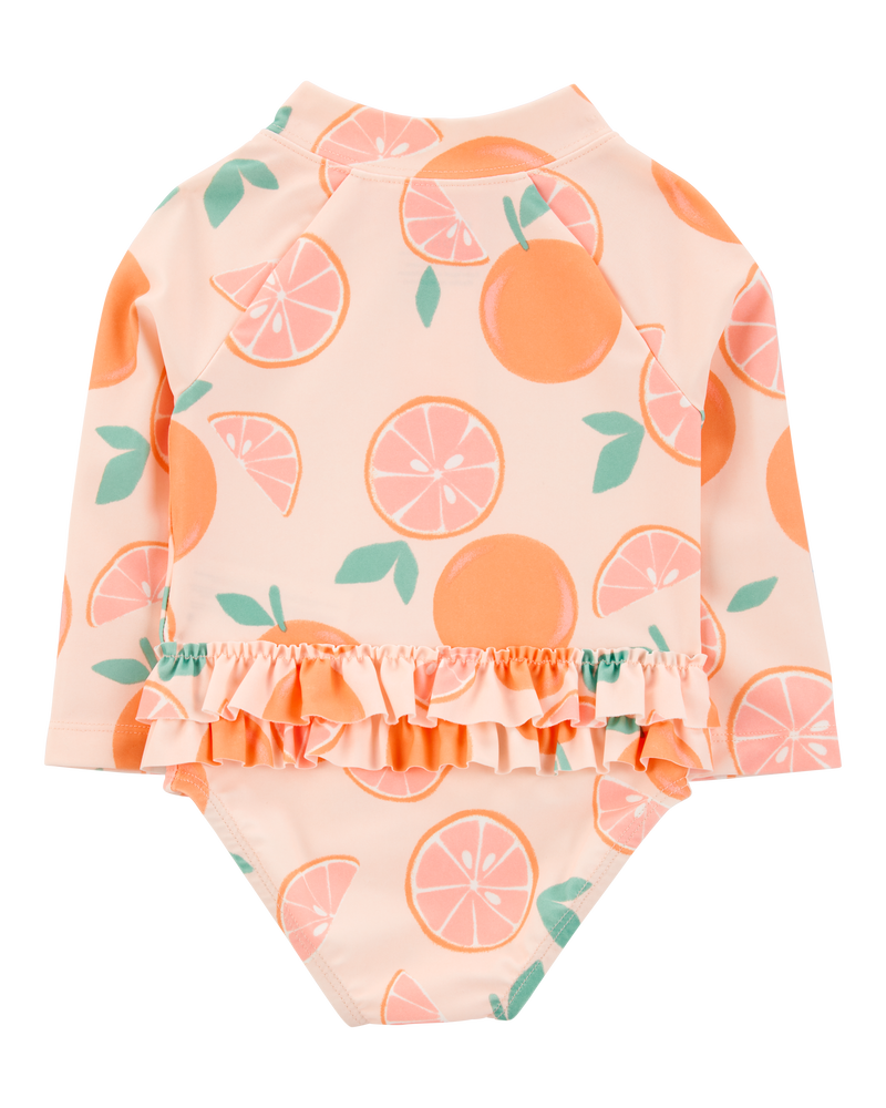 Baby Girl 1-Piece Orange Slice Long-Sleeve Rashguard Swimsuit, image 3 of 5 slides