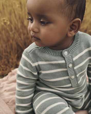 Baby Organic Cotton Sweater Knit Jumpsuit in Stripes, 