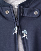 Baby Boy Football Print PurelySoft Long-Sleeve 2-Way Zip 1-Piece Pajamas - Navy Blue, image 2 of 6 slides