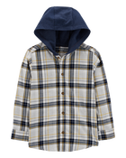 Kid Plaid Hooded Button-Down Shirt, image 2 of 4 slides