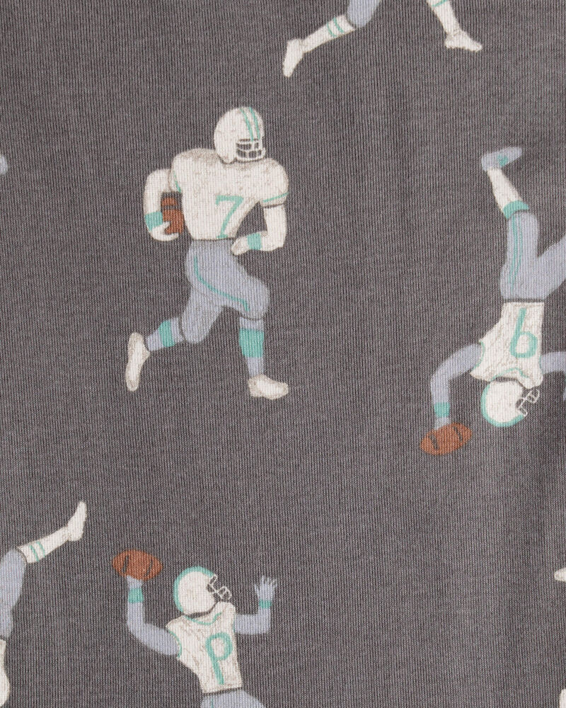 Boys Football Print 100% Cotton Long-Sleeve 4-Piece Pajamas - White/Blue, image 3 of 4 slides