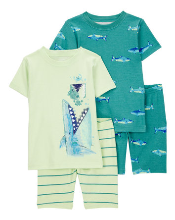 Toddler Shark Print Snug Fit Cotton 4-Piece Pajamas, 