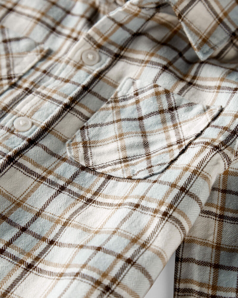 Toddler Organic Cotton Herringbone Button-Front Shirt in Plaid, image 2 of 4 slides