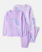Girls Unicorn Print 100% Cotton Long-Sleeve 4-Piece Pajamas - Purple, image 1 of 5 slides