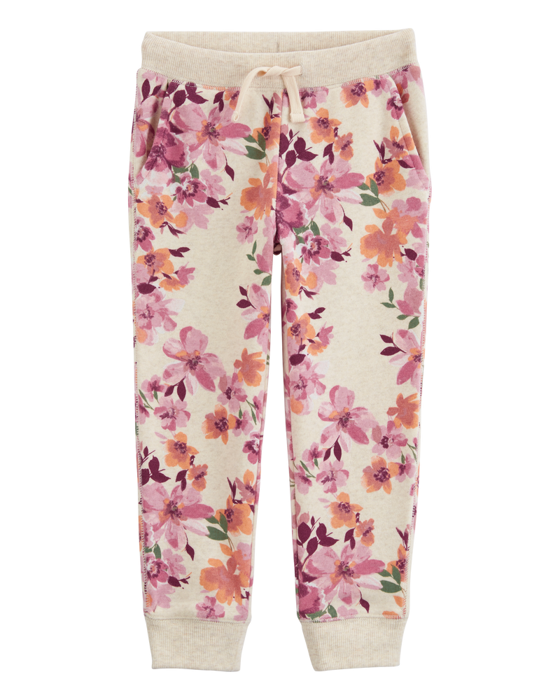 Toddler Floral Print Fleece Joggers, image 1 of 4 slides