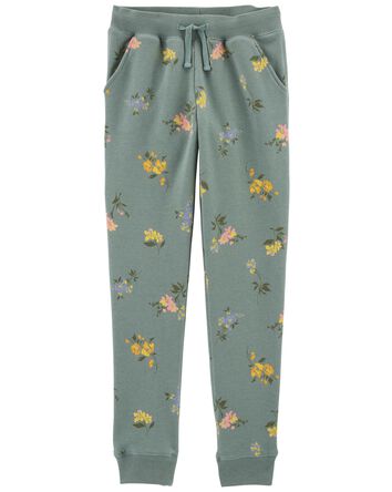 Kid Floral Print Pull-On Fleece Pants, 