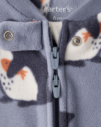 Baby Boy Penguin Fleece 2-Way Zip Sleep & Play Pajamas - Grey, 