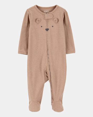 Baby Bear 2-Way Zip Ribbed Sleep & Play Pajamas - Brown, 