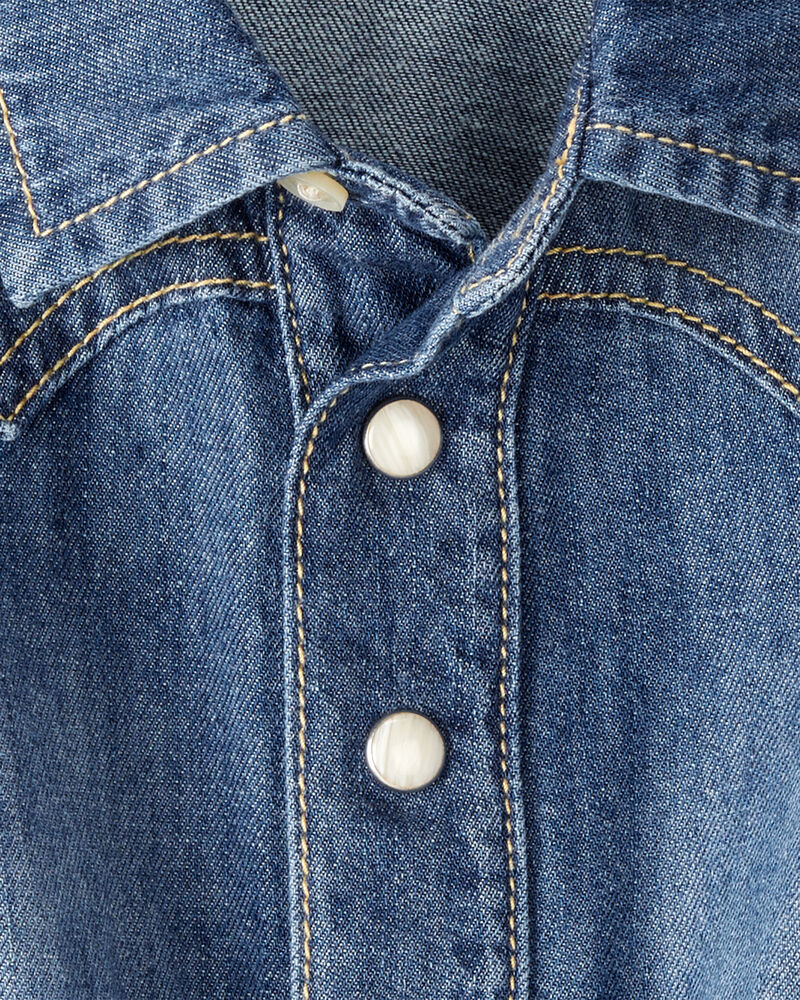 Baby Girl Cotton Denim Long-Sleeve Dress - Blue, image 4 of 5 slides