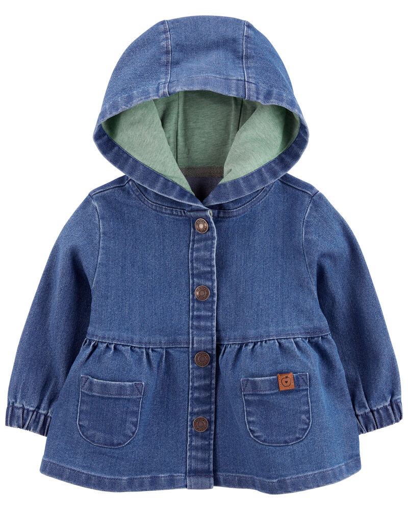 Baby Denim Snap-Up Hooded Dress, image 1 of 3 slides