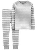 Gray - Kid 2-Piece Striped Snug Fit Cotton Pajamas