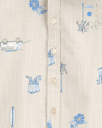 Baby Seaside Print Button-Front Chambray Shirt, 