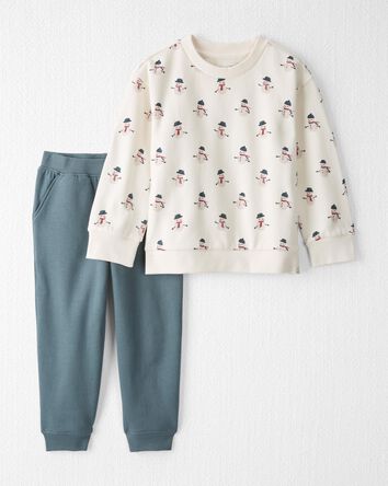 Toddler Holiday Fleece Set Made with Organic Cotton in Snowman Print, 