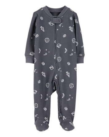 Baby Boy Space Print 2-Way Zip Waffle Knit Sleep & Play - Grey, 