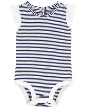 Baby 2-Piece Striped Eyelet Ruffle Bodysuit & Denim Jumper Dress Set, 