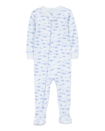 Baby Boy 1-Piece Shark Print 100% Snug Fit Cotton Footie Pajamas - Blue, 
