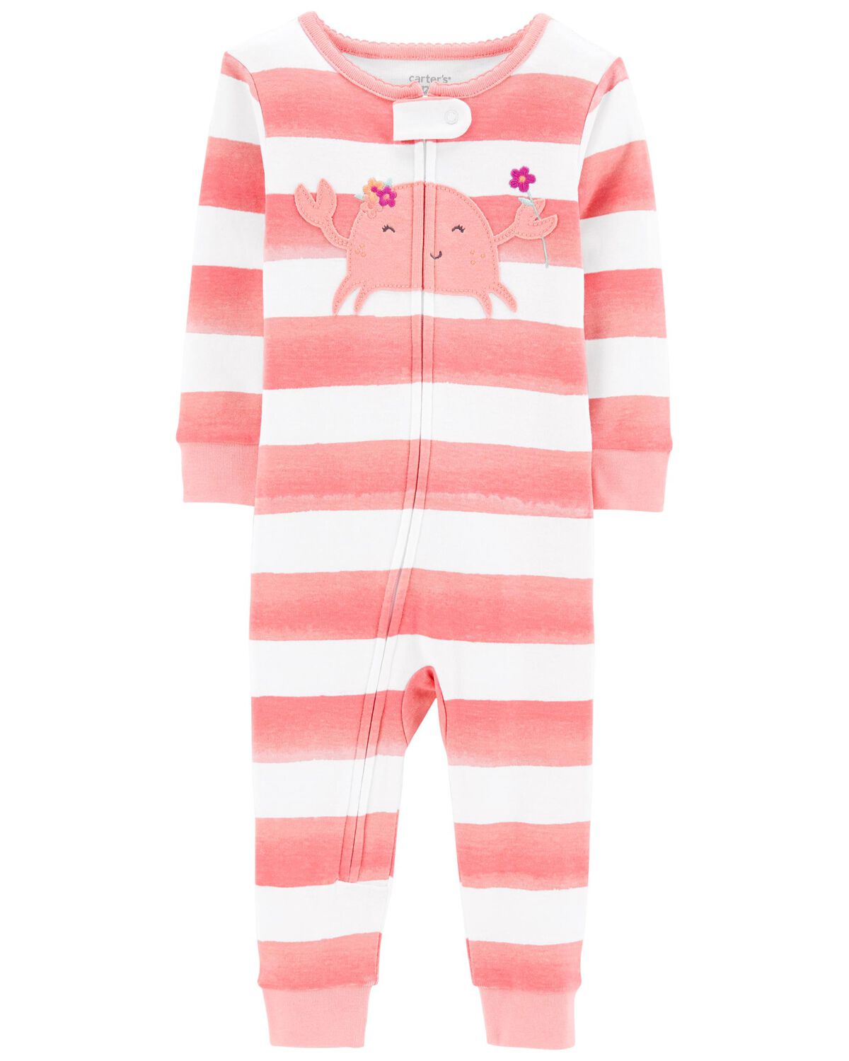 Pink/White Baby 1Piece Crab 100 Snug Fit Cotton Footless Pajamas