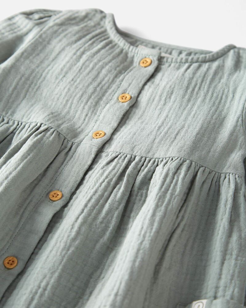 Toddler Organic Cotton Gauze Button-Front Dress in Sage Pond, image 3 of 5 slides