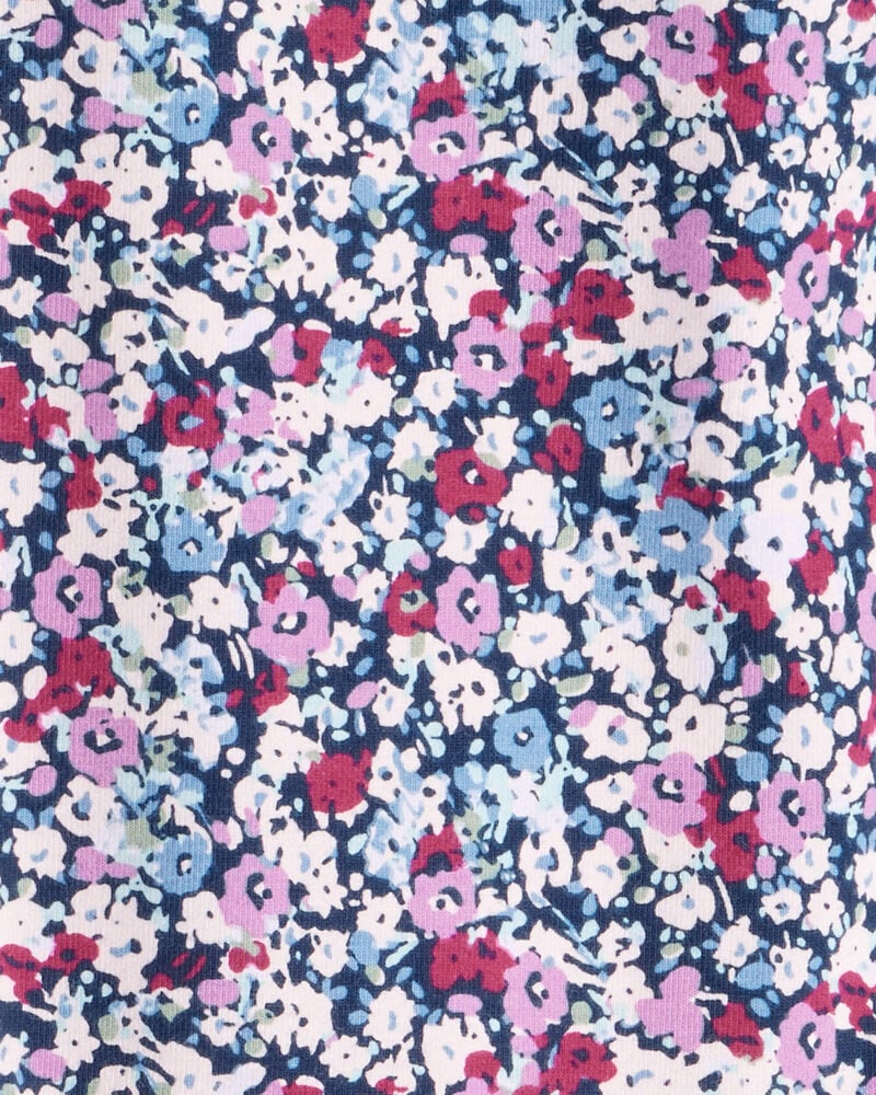 Girls Floral Cotton Pull-On Stretch Leggings - Purple, image 3 of 4 slides