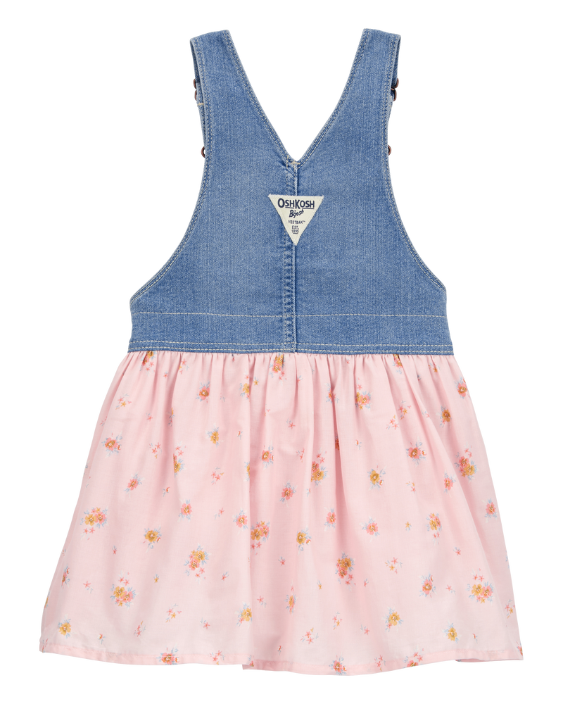 Baby Floral Stretch Denim Jumper Dress - Pink, image 2 of 5 slides