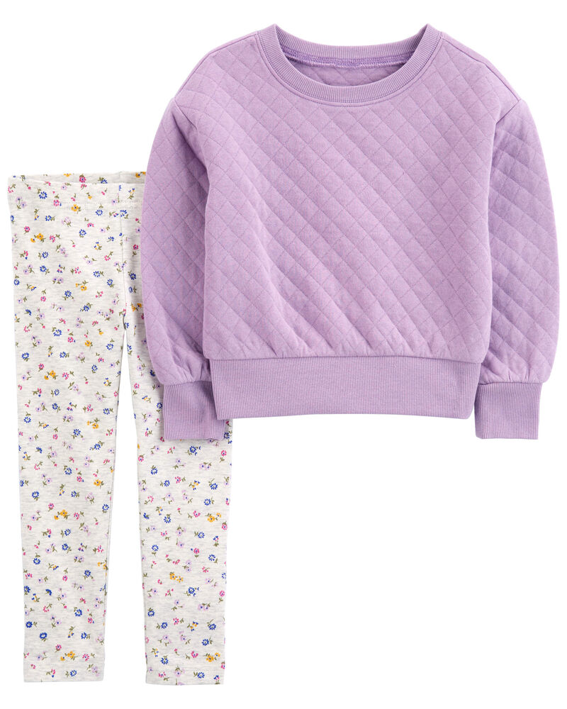 Toddler 2-Piece Quilted Pullover & Floral Legging Set, image 1 of 3 slides