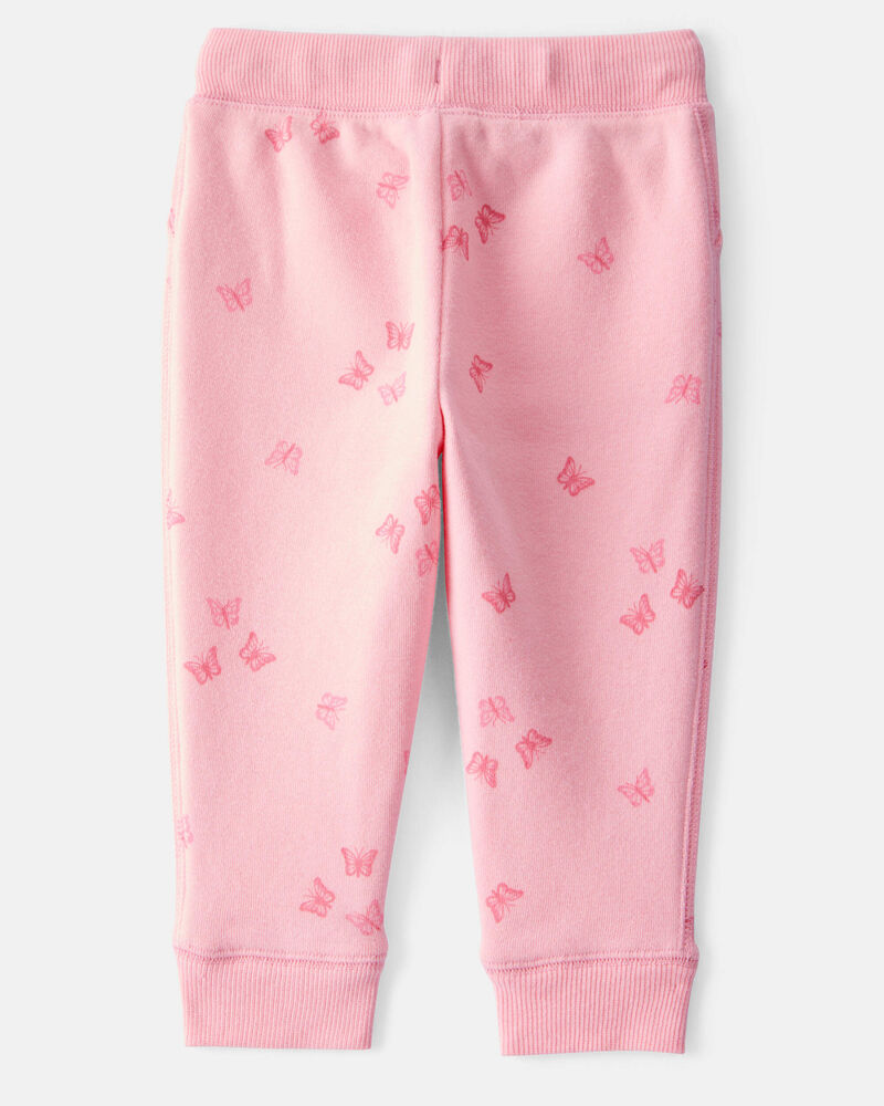 Baby Girl Butterfly Print Fleece Drawstring Joggers - Pink, image 2 of 4 slides