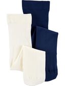 White/Navy - Toddler 2-Pack Tights