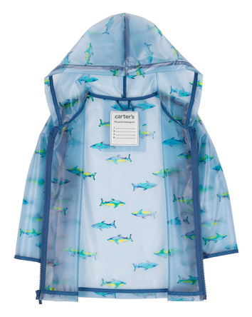 Toddler Shark Translucent Rain Jacket - Blue, 
