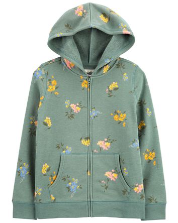 Kid Floral Print Hooded Zip Jacket, 