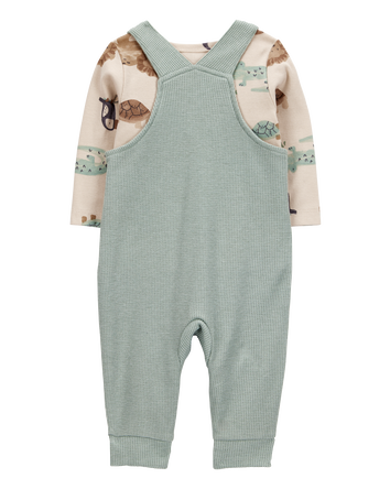 Baby 2-Piece Long-Sleeve Tee & Waffle Knit Coverall Set - Green, 