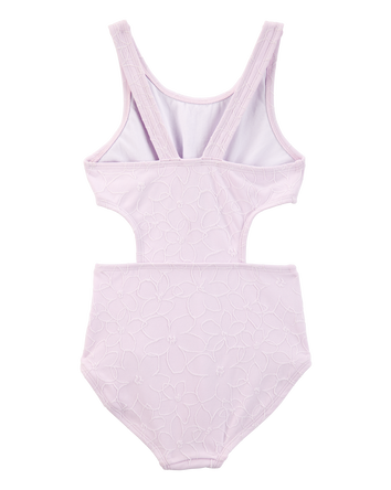 Kid 1-Piece Ribbed Cut-Out Swimsuit - Purple, 