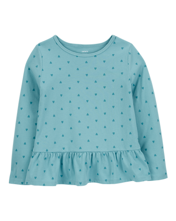 Kid Heart Long-Sleeve Peplum Jersey Tee, 