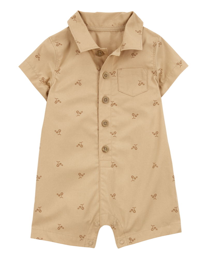 Baby Button-Front Romper - Tan, image 1 of 3 slides
