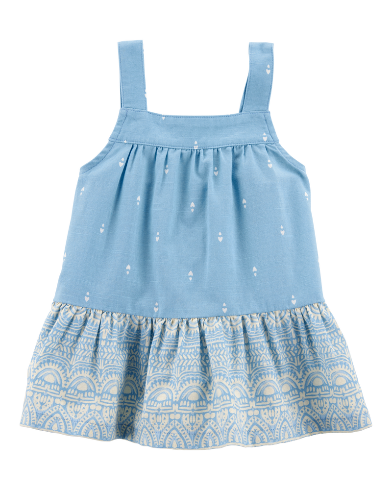 Toddler Heart Drop - Ikat- Print Tank - Blue, image 1 of 3 slides