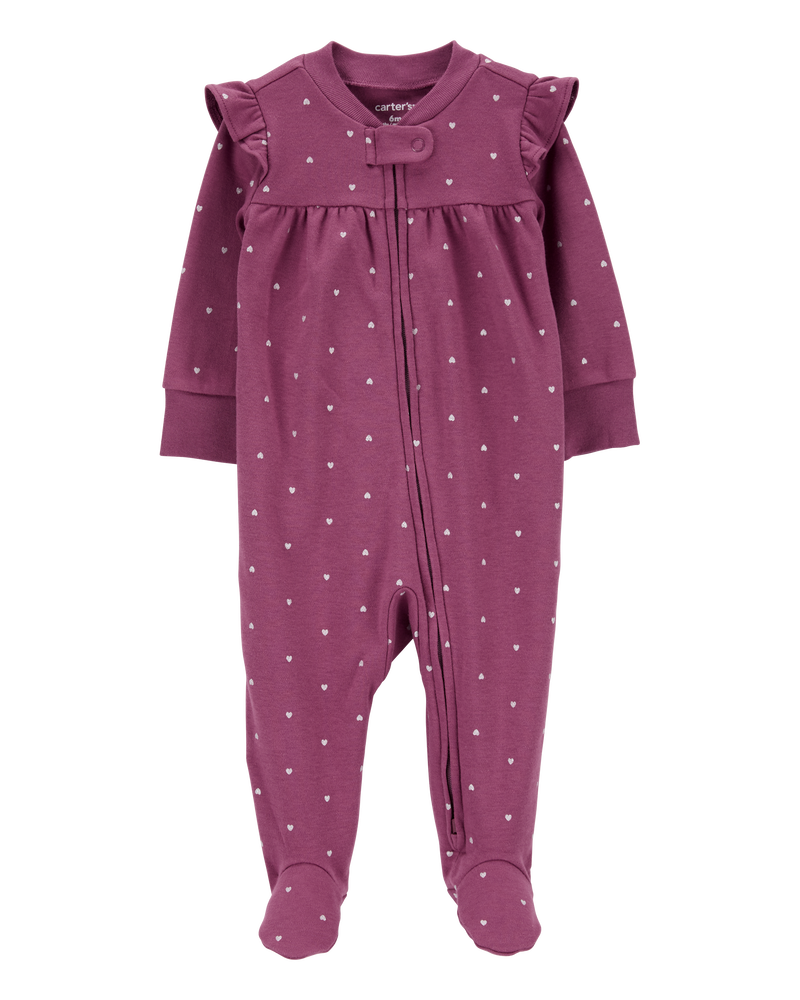 Baby Girl Heart 2-Way Zip Cotton Sleep & Play Pajamas, image 1 of 3 slides