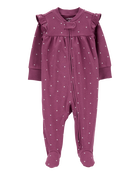Baby Girl Heart 2-Way Zip Cotton Sleep & Play Pajamas, image 1 of 3 slides