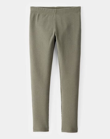 Kid Solid Cotton Ribbed Stretch Leggings - Green, 