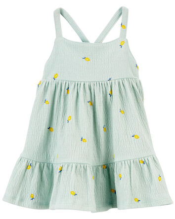 Baby Lemon Print Crinkle Jersey Dress, 