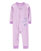 Baby Girl Whale Striped Snug Fit Cotton Footless 1-Piece Pajamas - Purple, image 1 of 4 slides