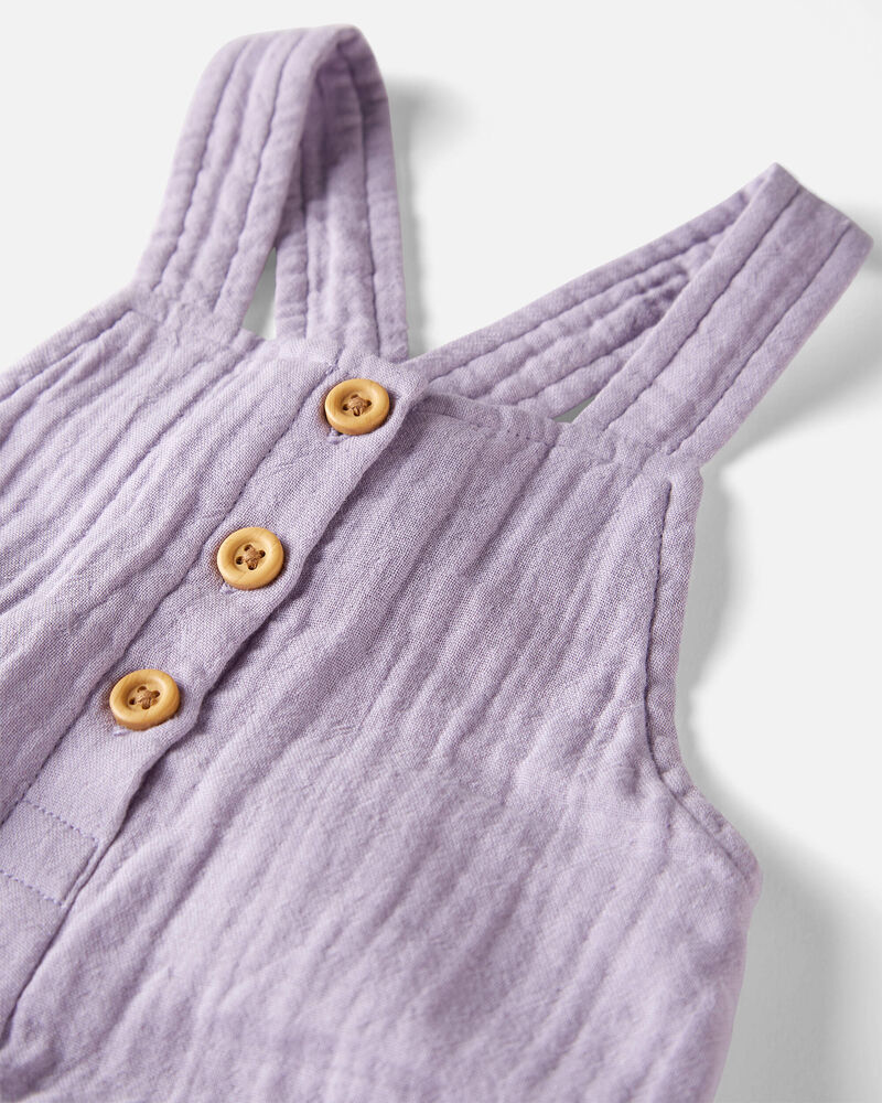 Baby Organic Cotton Gauze Overalls in Lilac, image 3 of 7 slides