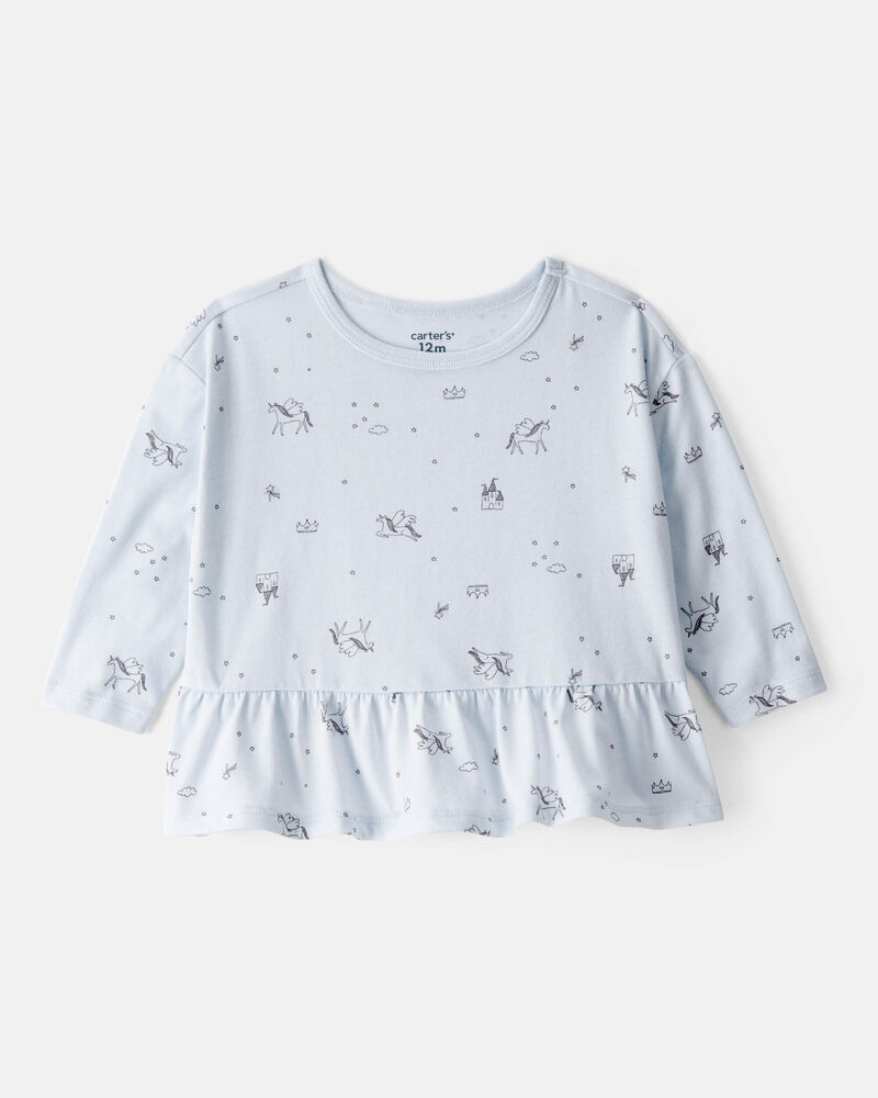 Baby Girl Unicorn Print Long-Sleeve Top - Blue, image 1 of 3 slides