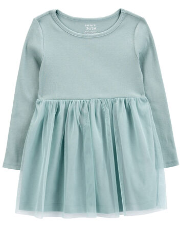 Toddler Tulle Long-Sleeve Jersey Dress, 