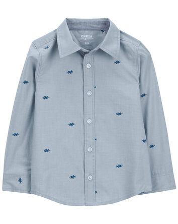 Dinosaur Print Long-Sleeve Button-Down Shirt - Blue, 