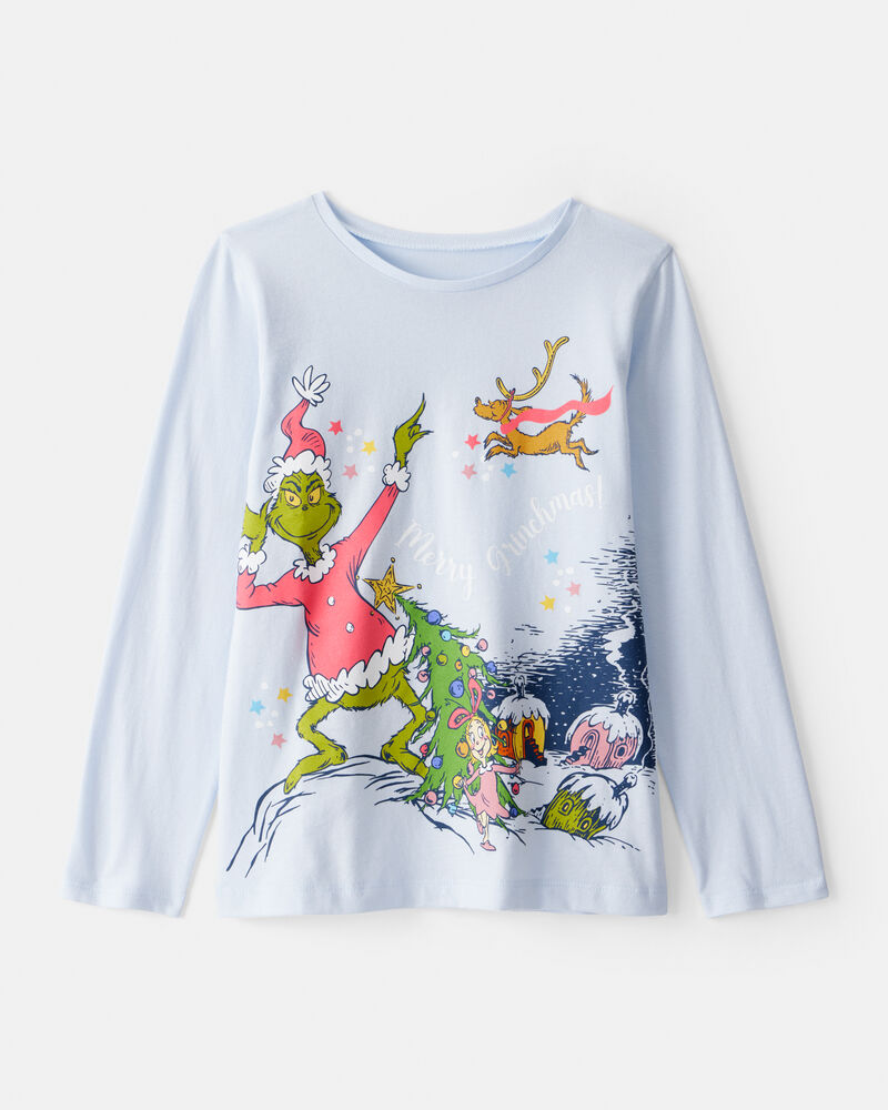 Girls Christmas Dr. Seuss™ The Grinch Long-Sleeve Graphic Tee - Blue, image 1 of 2 slides