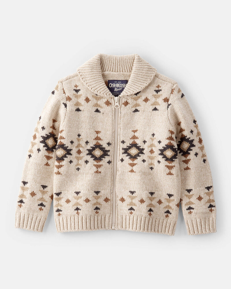 Toddler Boy Aztec Zip-Up Sweater - Ivory, image 1 of 3 slides