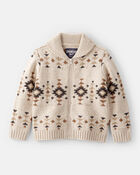 Toddler Boy Aztec Zip-Up Sweater - Ivory, image 1 of 3 slides